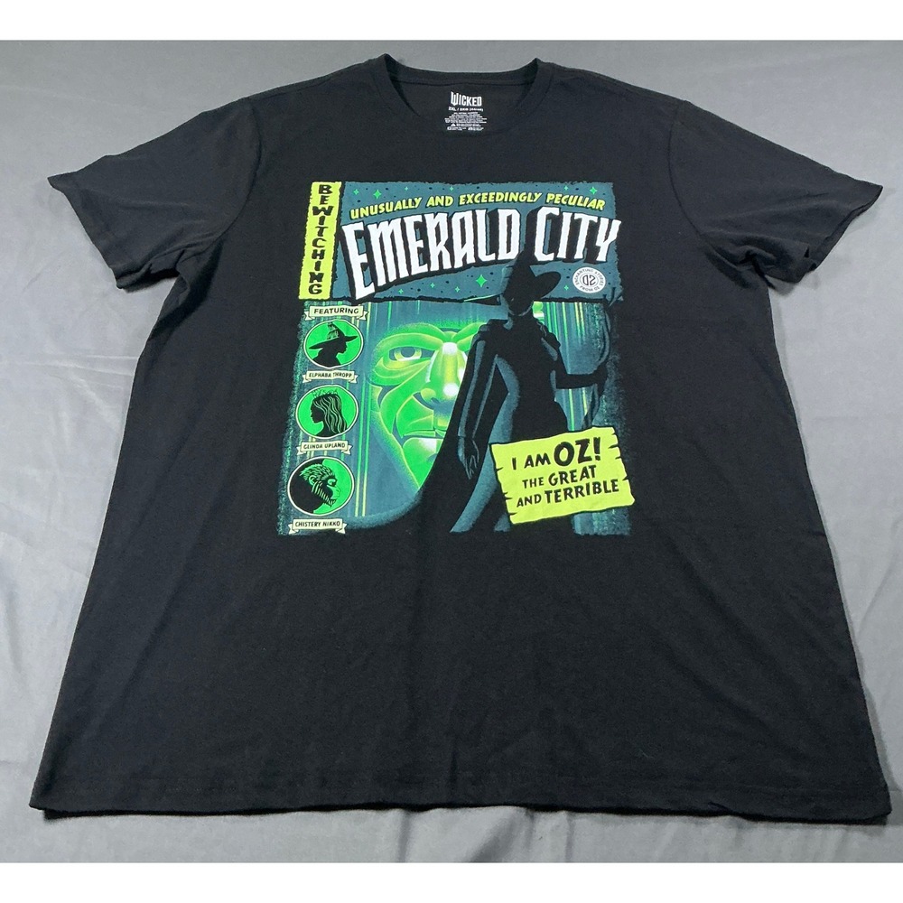 Wicked Movie Emerald City Graphic T-Shirt Mens 2XL Black Elphaba Glinda Oz Tee